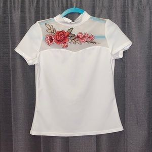 white mesh shirt with roses